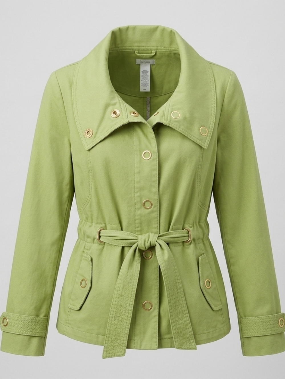 Liz & Co 100% Cotton Green Full Zip Belted Women's Spring Light Jacket Size L